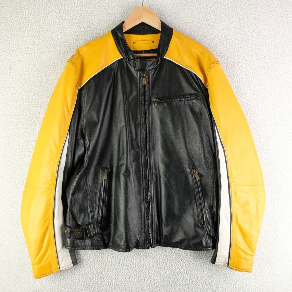 Wilsons Leather Jacket Mens Extra Large Black Yellow M Julian Cafe Racer Vintage
